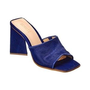 new Schutz Lizah Welt Wild Sandal Heel navy leather Nappa calf hair 7 slip on